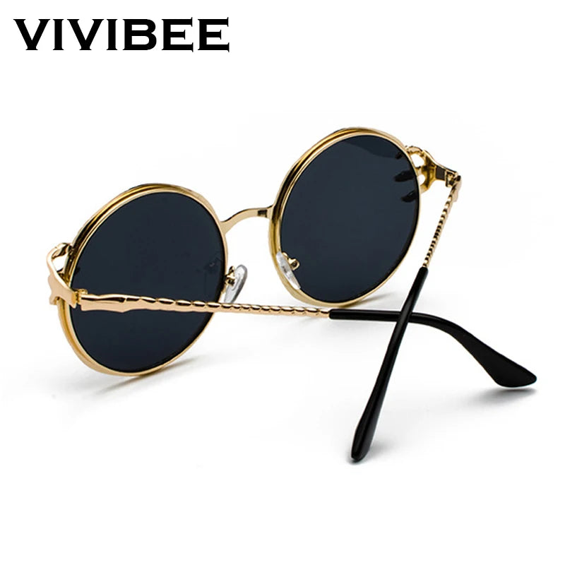 VIVIBEE Retro Skull Claw Round Sunglasses for Women Fishion 2024 Trending Product Gothic Sun Glasses Gold Metal Frame Shades