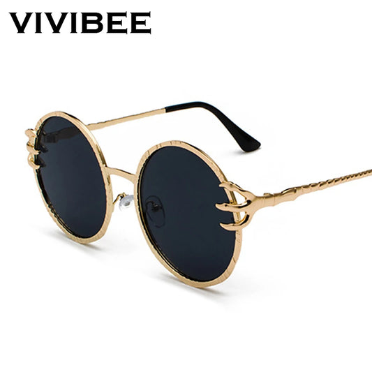 VIVIBEE Retro Skull Claw Round Sunglasses for Women Fishion 2024 Trending Product Gothic Sun Glasses Gold Metal Frame Shades