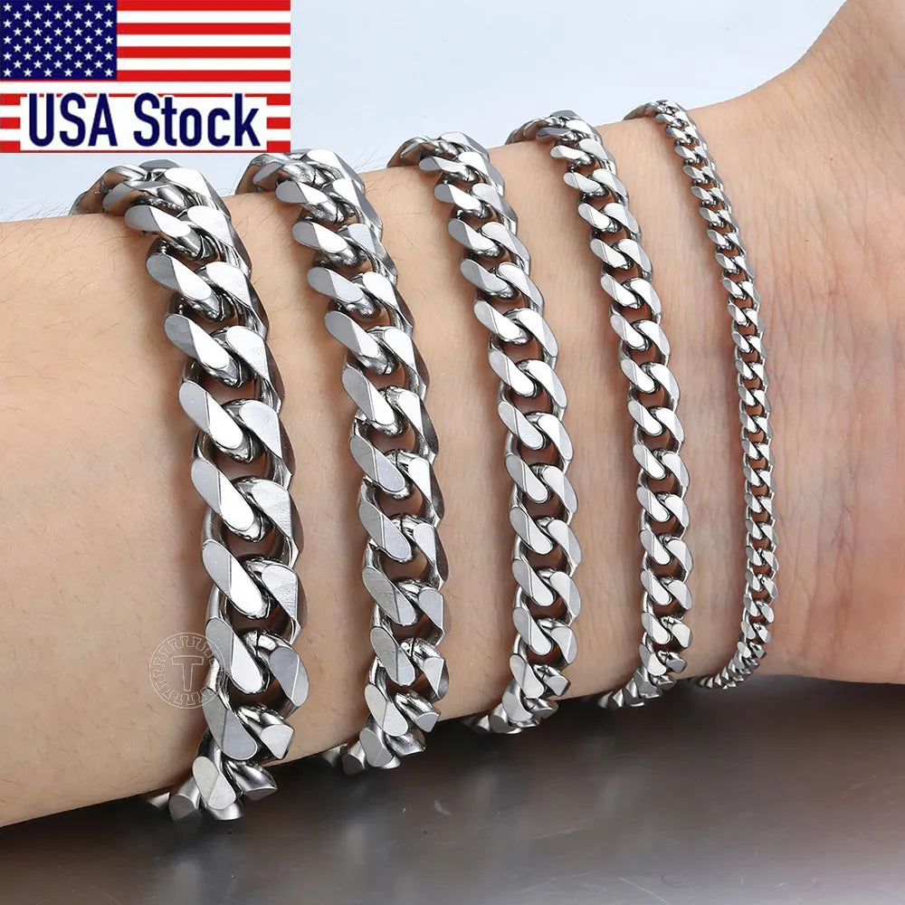 3-11mm Men's Bracelets Stainless Steel Curb Cuban Link Chain Black Gold Color Silver Color Bracelet For Women Jewelry KBM03